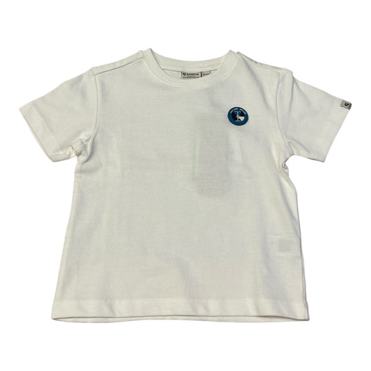 Pierrot Outlet wit katoenen T-shirt voor kinderen met fietsprint en tekst 'ALL DAY ACTIVE' op de borst.