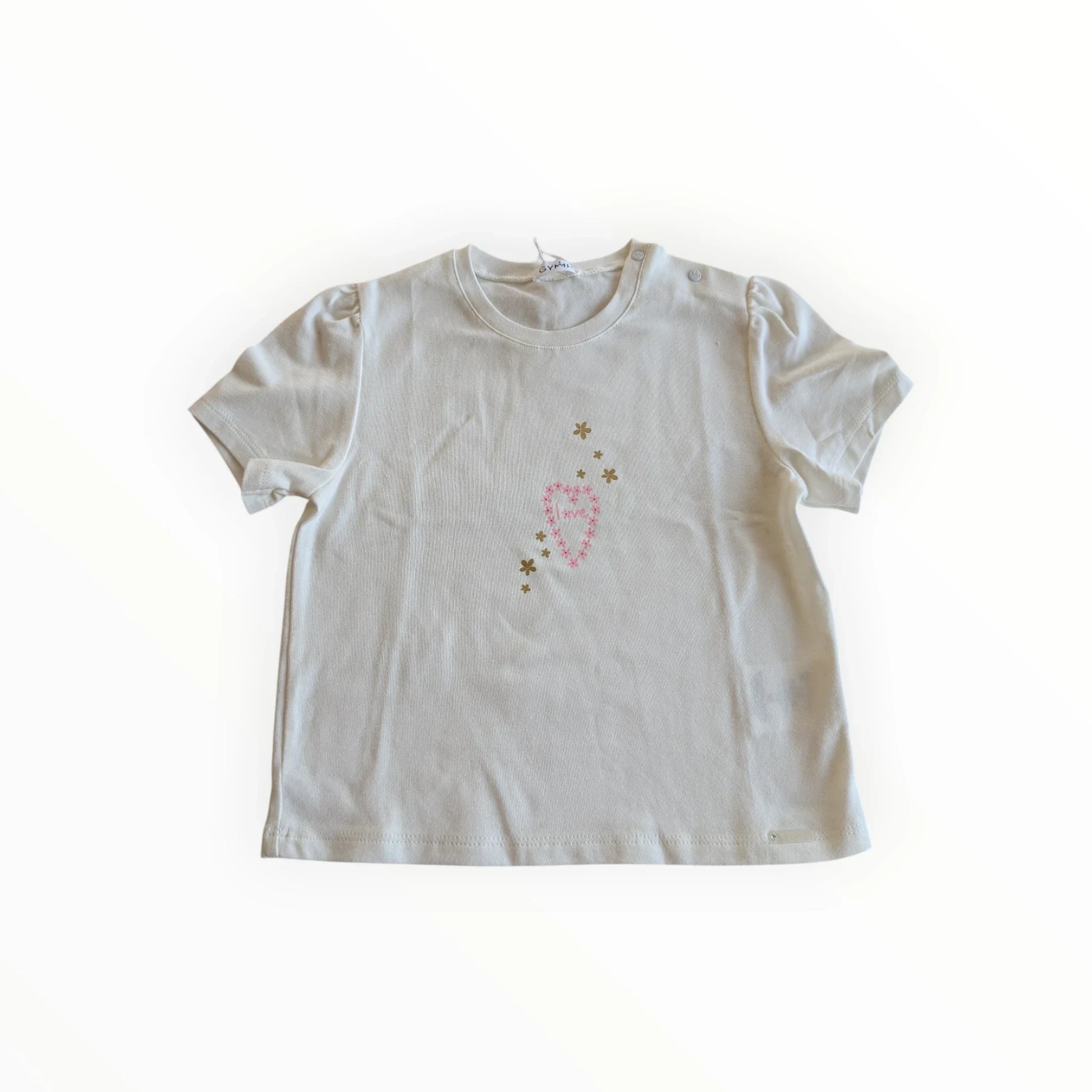 Pierrot Outlet wit katoenen T-shirt met korte pofmouwtjes en hart- en sterrenprint