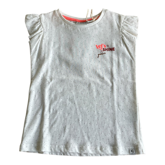 Pierrot Outlet wit katoenen T-shirt met stippen, ruches en 'let's SHINE' print