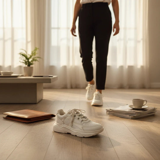 Pierrot Outlet witte chunky sneakers met gouden hielaccent en robuuste zool, gedragen in een licht interieur.