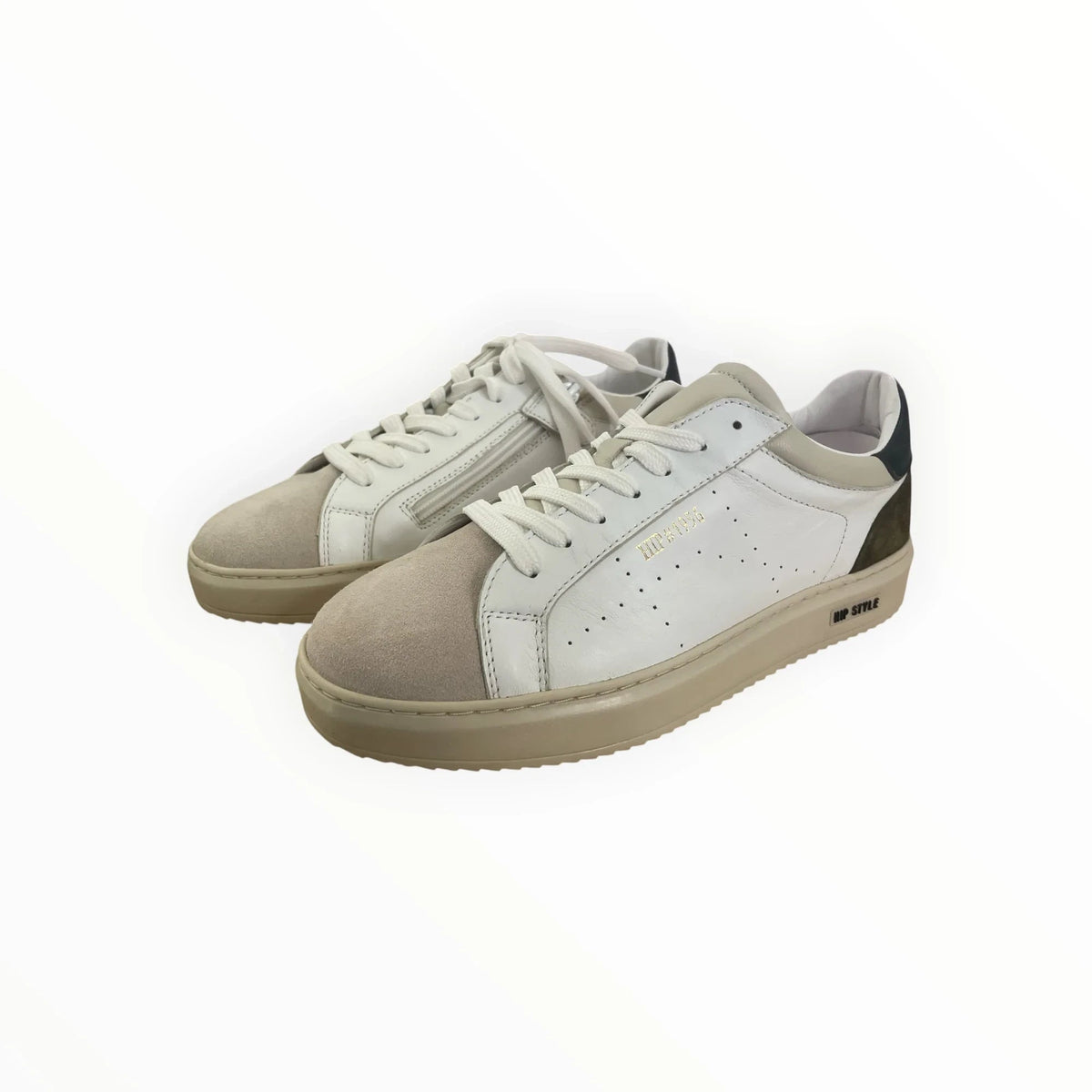 Pierrot Outlet HIP SHOE STYLE witte leren sneakers met suède details en beige zool voor een casual moderne look