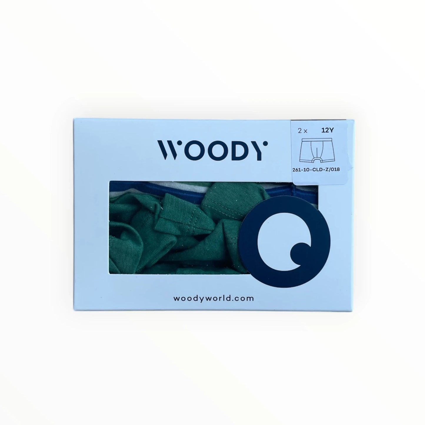 Pierrot Outlet set van twee jongens boxershorts van Woody in groen en blauw-groene strepen, gemaakt van katoen.
