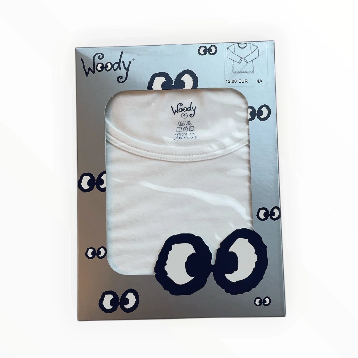 Pierrot Outlet Woody wit kinder T-shirt met lange mouwen, 95% katoen, 5% elastaan, ronde hals