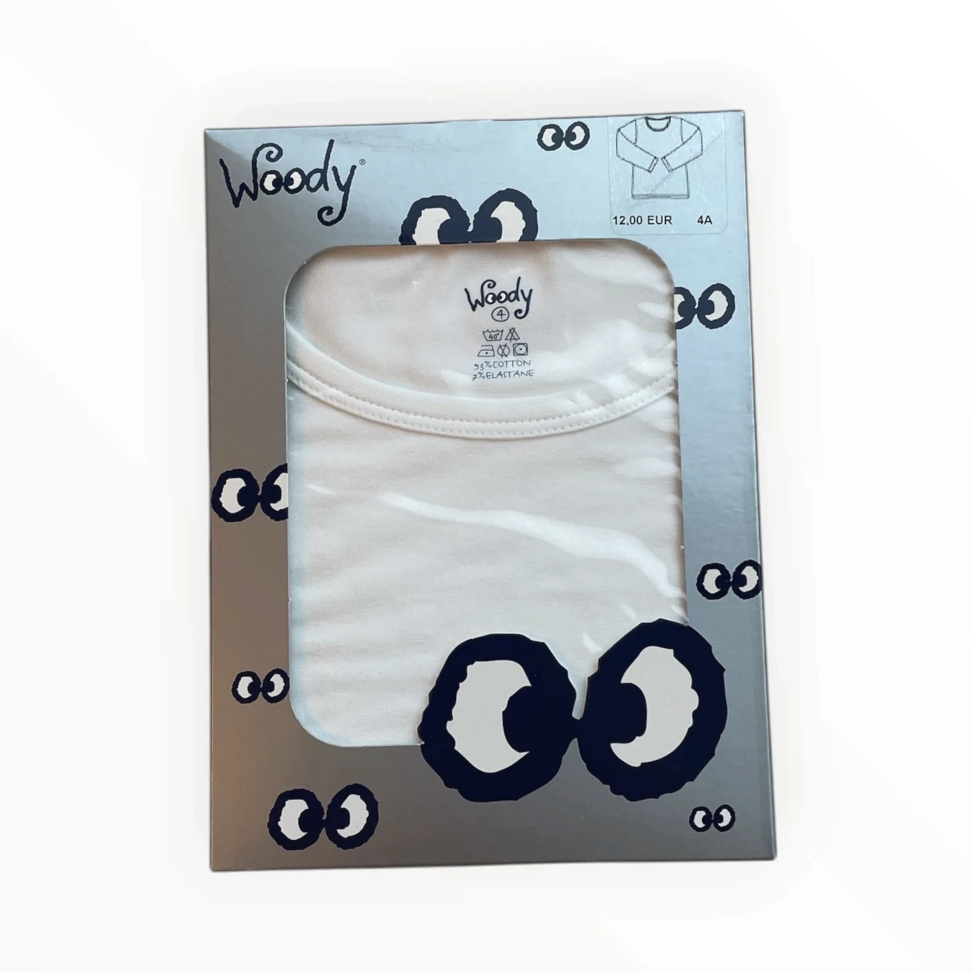 Pierrot Outlet Woody wit kinder T-shirt met lange mouwen, 95% katoen, 5% elastaan, ronde hals