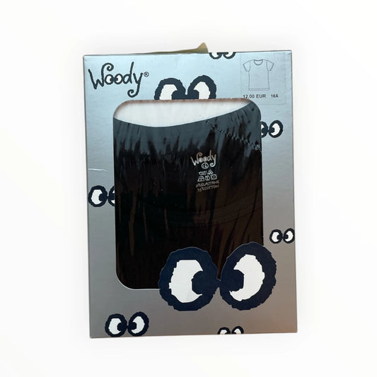 Pierrot Outlet Woody zwart kinder T-shirt van 92% katoen en 8% elastaan, korte mouwen, comfortabel en ademend.