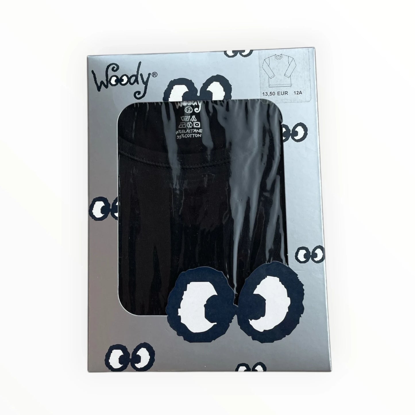 Pierrot Outlet Woody zwart kinder T-shirt met lange mouwen, fijne rib, 95% katoen, 5% elastaan