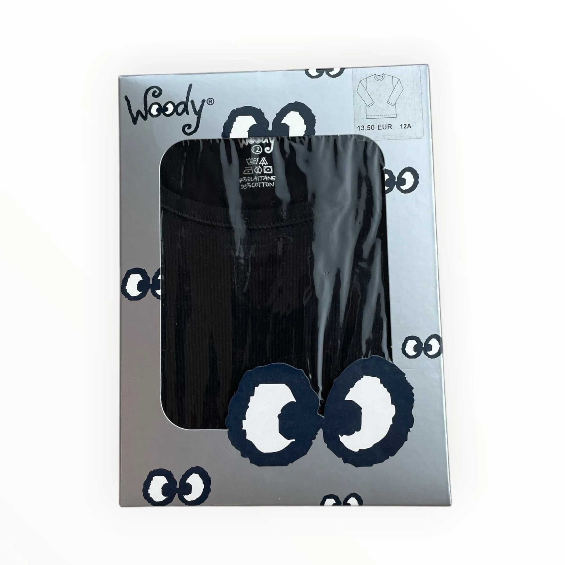 Pierrot Outlet Woody zwart kinder T-shirt met lange mouwen, fijne rib, 95% katoen, 5% elastaan