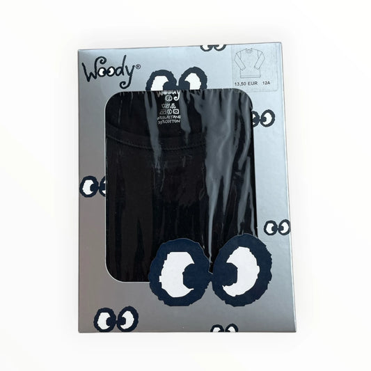 Pierrot Outlet Woody zwart kinder T-shirt met lange mouwen, fijne rib, 95% katoen, 5% elastaan