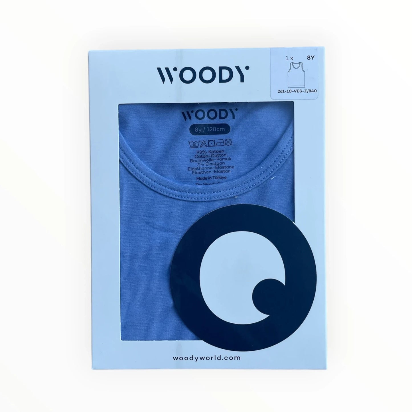 Pierrot Outlet WOODY blauwe katoenen tanktop voor kinderen, maat 8 jaar. Zachte en ademende stof met elastaan voor comfort.