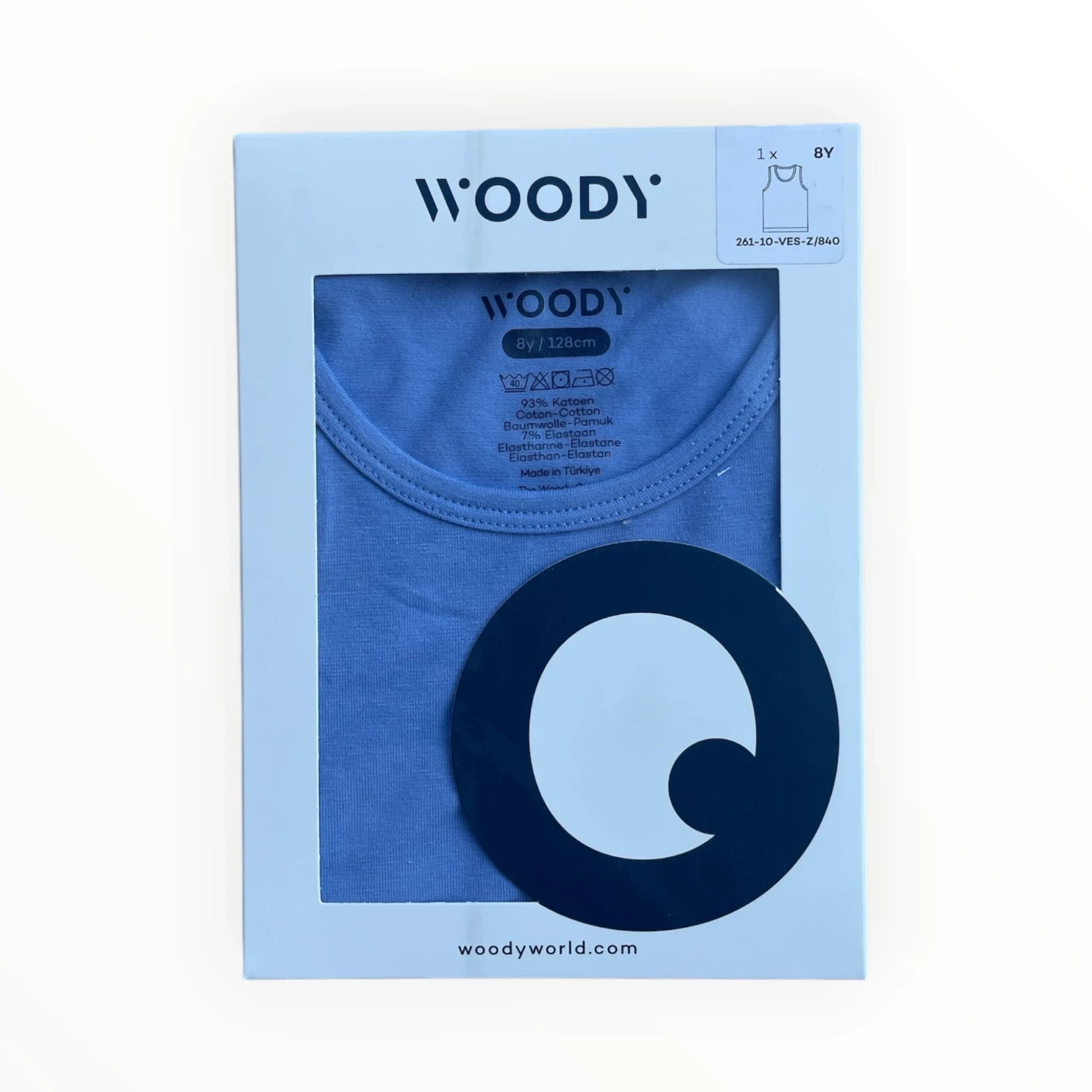 Pierrot Outlet WOODY blauwe katoenen tanktop voor kinderen, maat 8 jaar. Zachte en ademende stof met elastaan voor comfort.