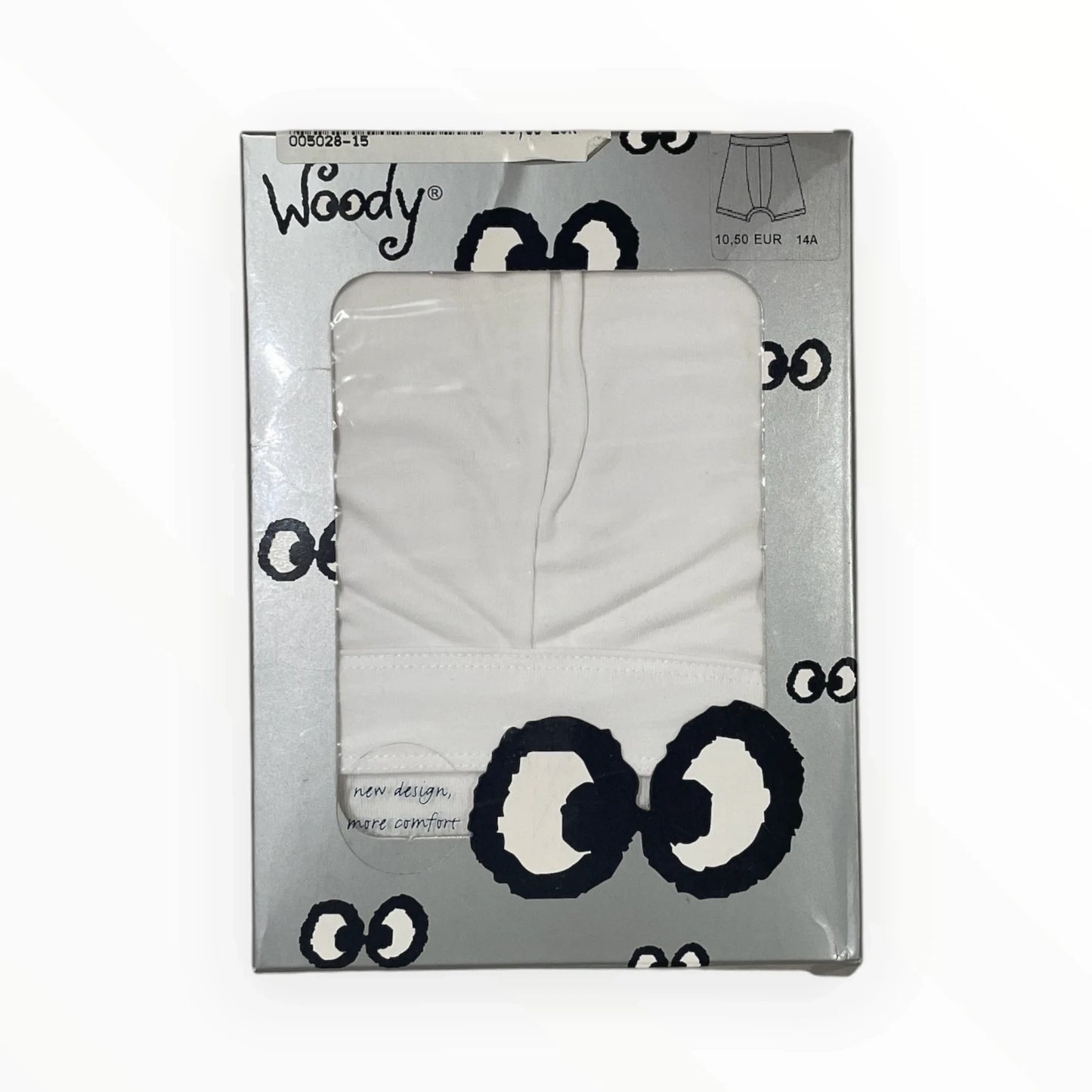 Pierrot Outlet Woody witte kinderboxershorts met nieuw design en meer comfort, gemaakt van zachte, ademende stof.