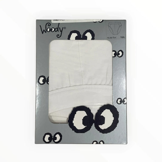 Pierrot Outlet Woody witte katoenen jongensbroekjes met grappige ogen print, comfortabele pasvorm