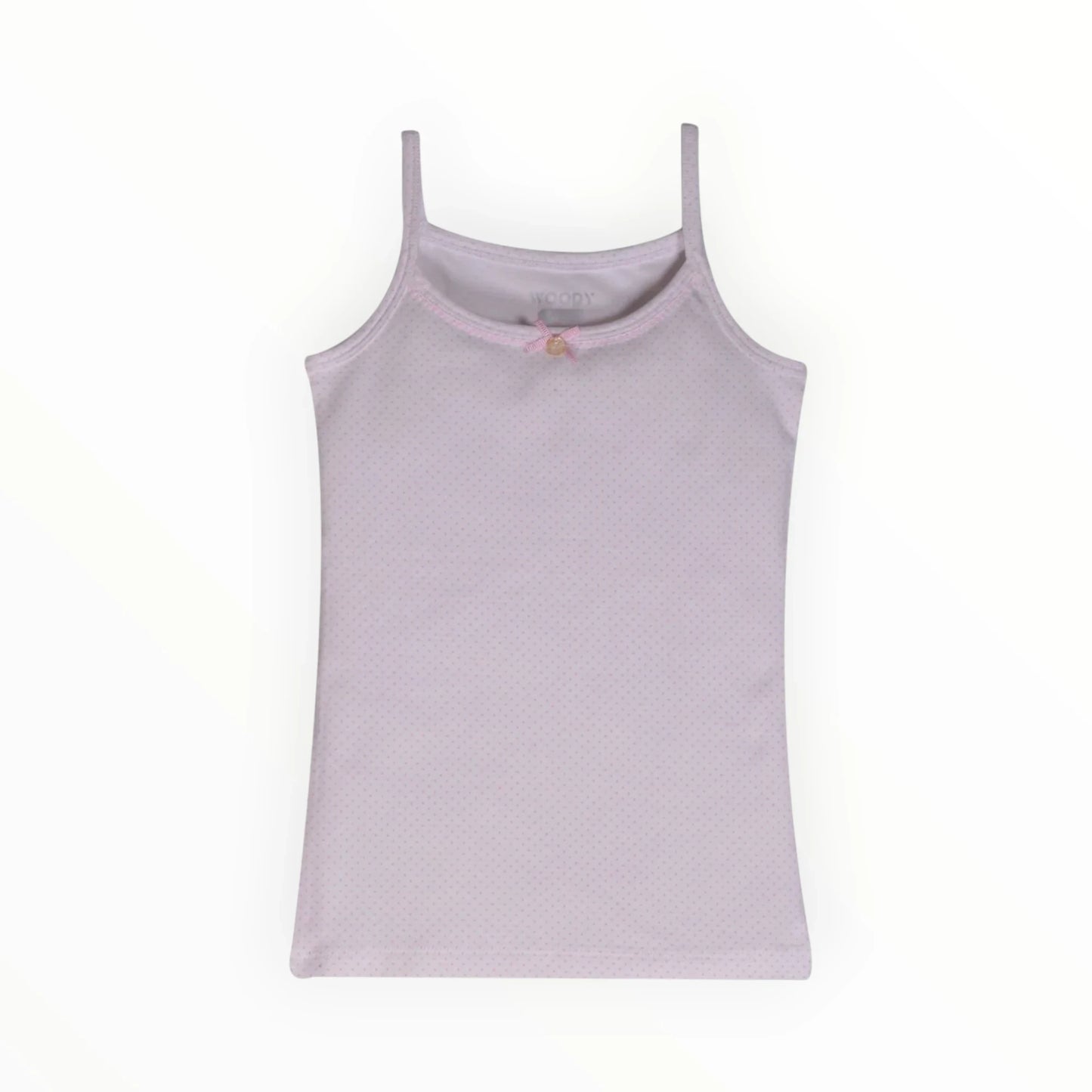 Pierrot Outlet WOODY basic roze hemdje met kleine stippen, kanten afwerking en strikje