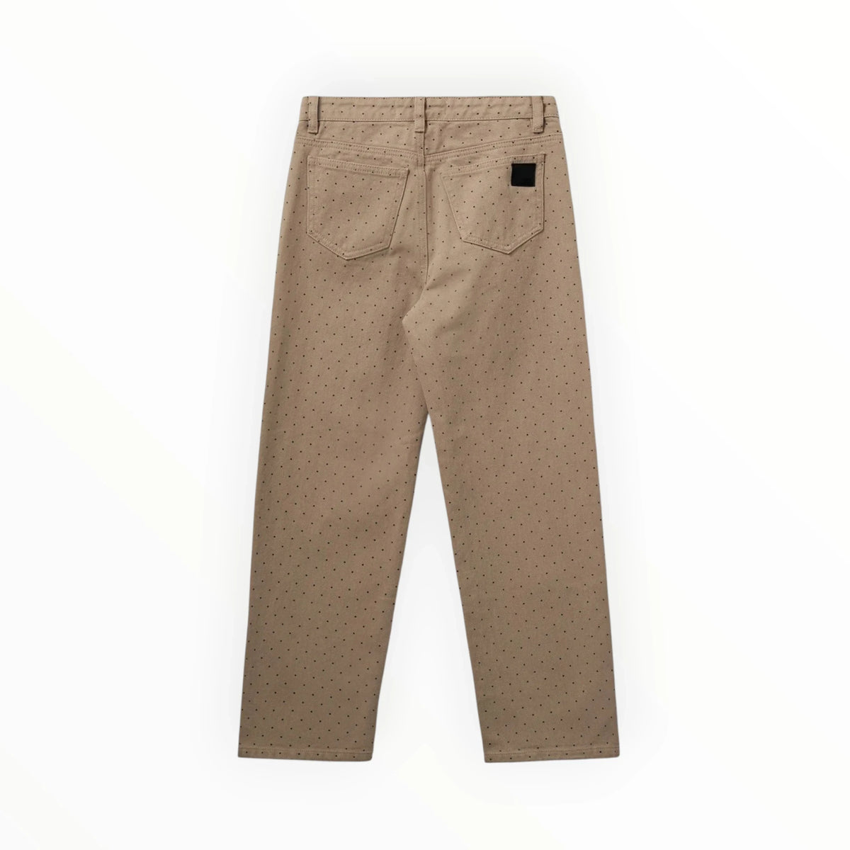 Pierrot Outlet Sofie Schnoor zandkleurige broek met zwart stippenpatroon en achterzakken
