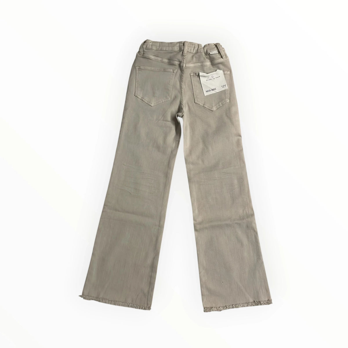 Pierrot Outlet zandkleurige denim broek met wijde pijpen en rafelige zoom voor kinderen