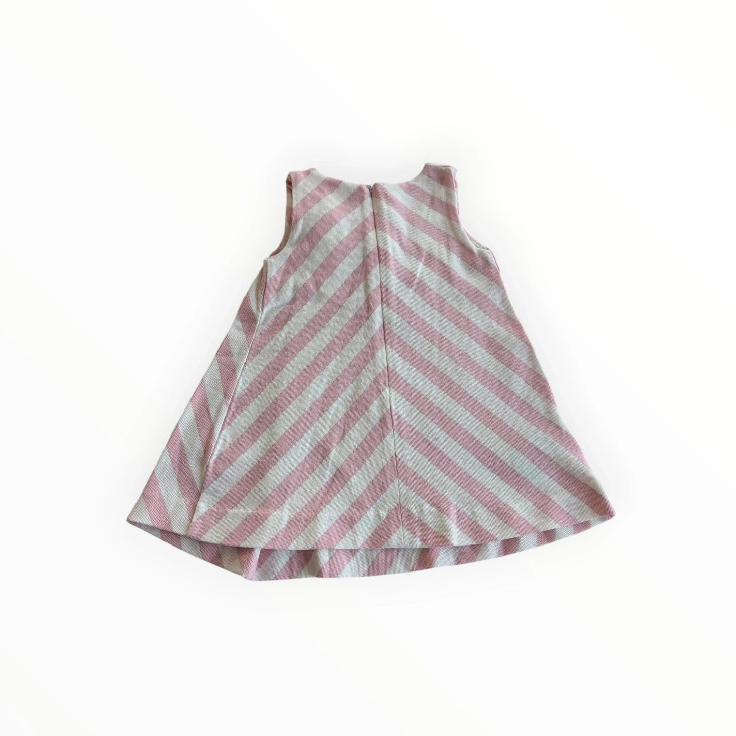 Pierrot Outlet mouwloze zomerjurk met roze en witte strepen en strikdetail, A-lijn model.