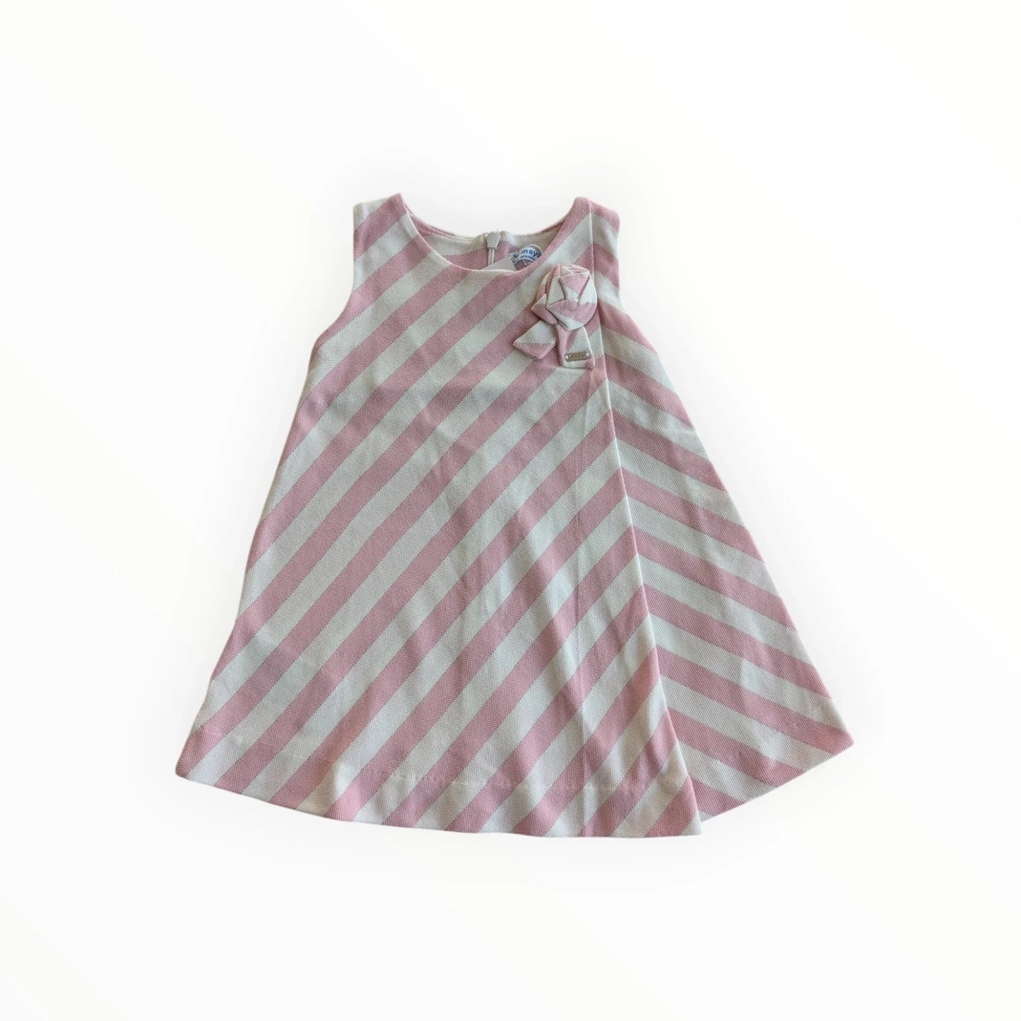 Pierrot Outlet mouwloze zomerjurk met roze en witte strepen en strikdetail