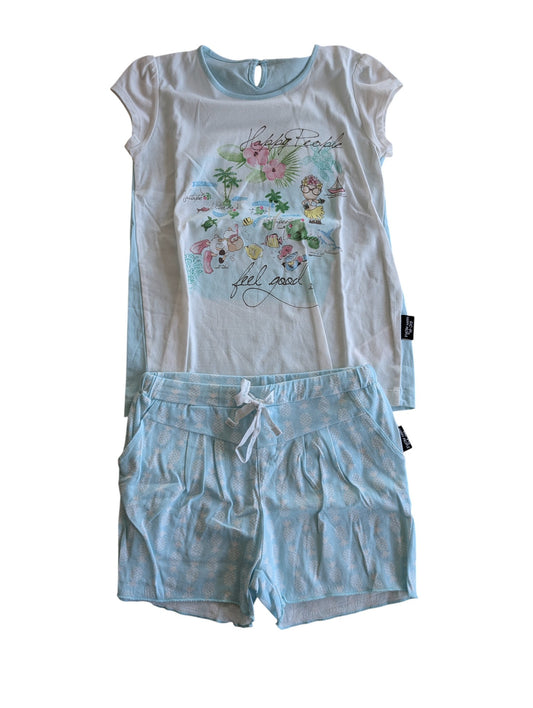 Pierrot Outlet zomerse pyjamaset met lichtblauw T-shirt met tropische print en short met ananaspatroon