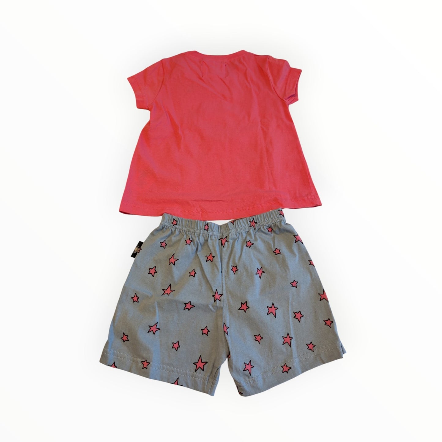 Pierrot Outlet zomerse set met roze T-shirt en lichtgrijze short met sterrenprint voor kinderen