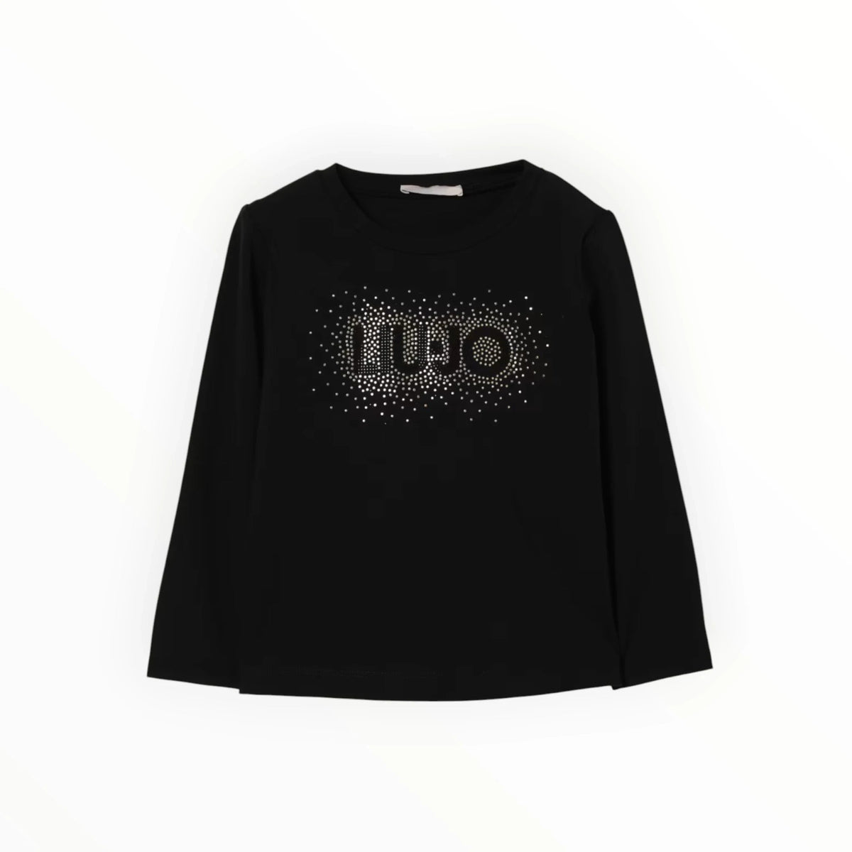 Pierrot Outlet zwart LIU JO shirt met lange mouwen en fonkelend strass logo op de voorzijde