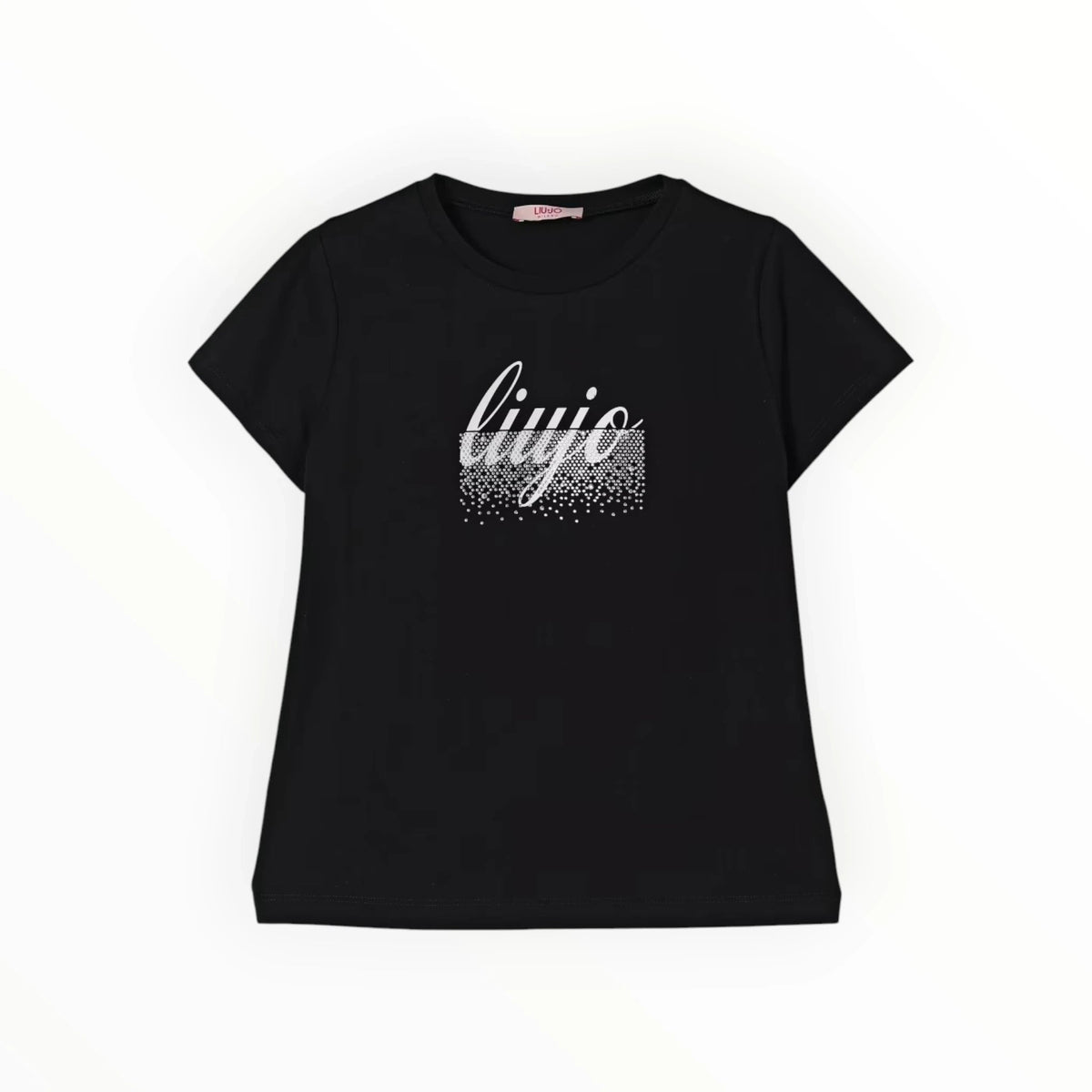 Pierrot Outlet zwart Liu Jo T-shirt met korte mouwen en sprankelend logo van steentjes op de voorzijde