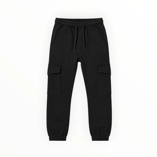 Pierrot Outlet zwarte cargo joggingbroek voor kinderen met elastische tailleband en handige zijzakken