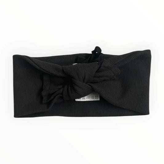 Pierrot Outlet zwarte geribbelde haarband met stijlvol knoopdetail voor een elegante en comfortabele look.