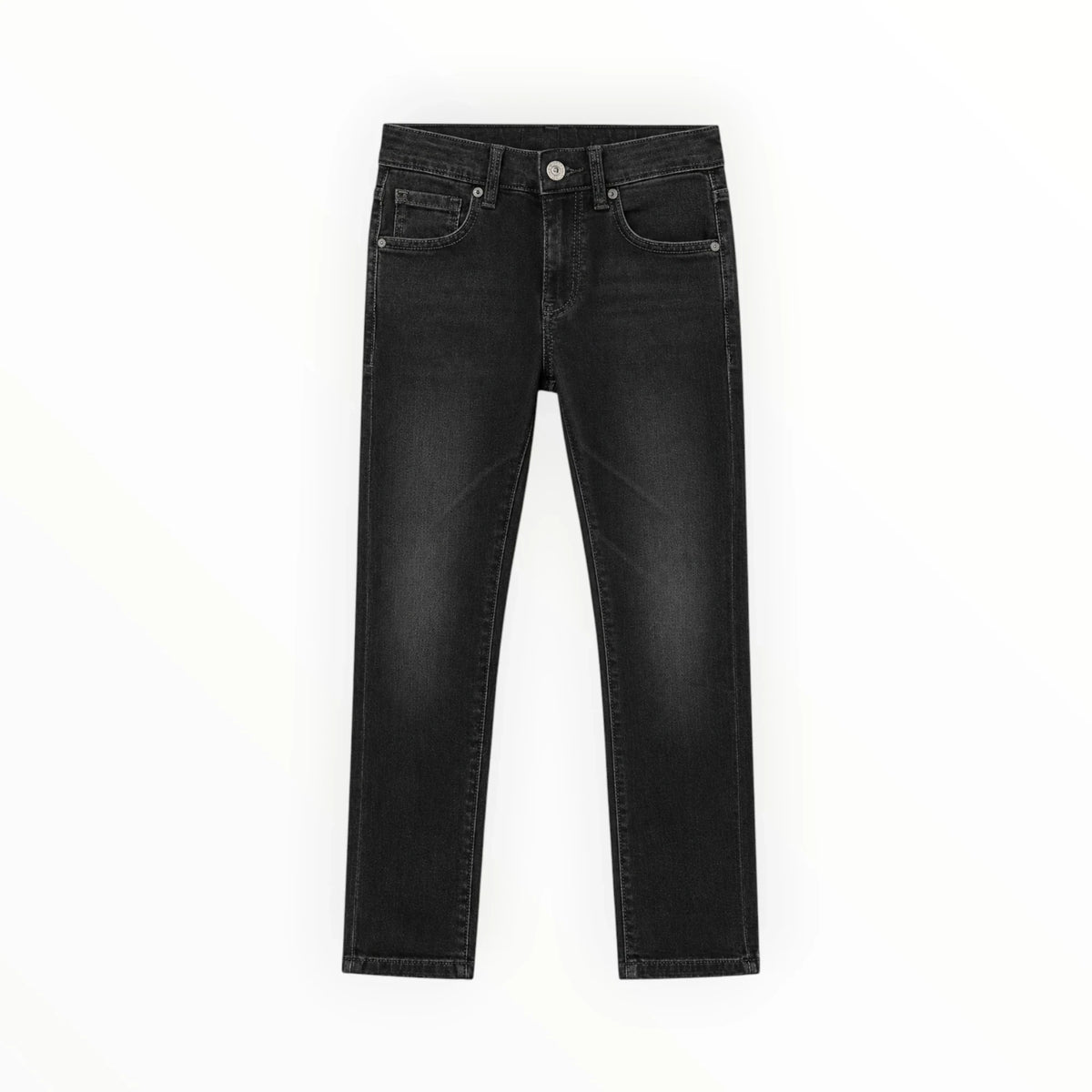 Pierrot Outlet zwarte jeans voor jongens van duurzaam denim met klassieke five-pocket styling en ritssluiting.