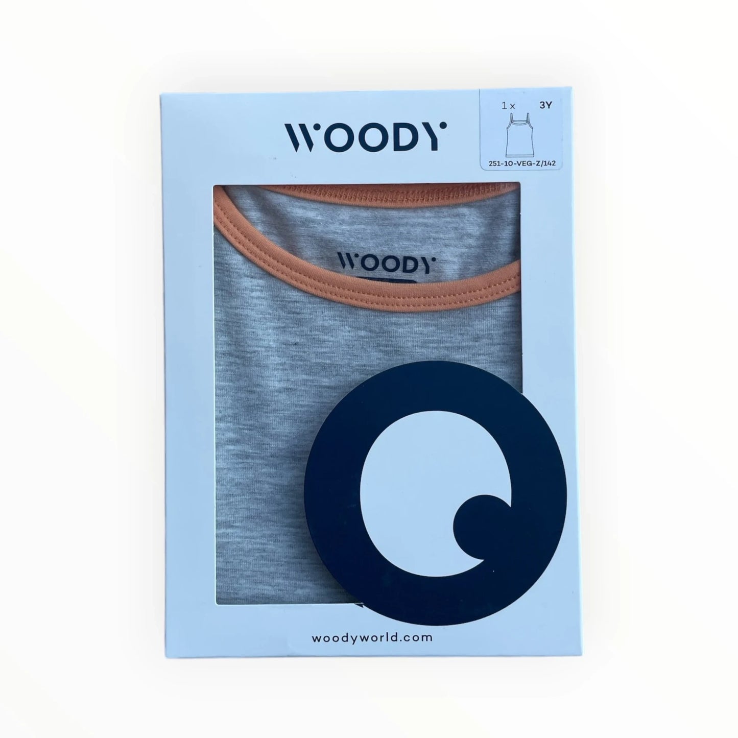 WOODY meisjes tanktop in gemêleerd grijs met oranje biezen, gemaakt van katoenmix.