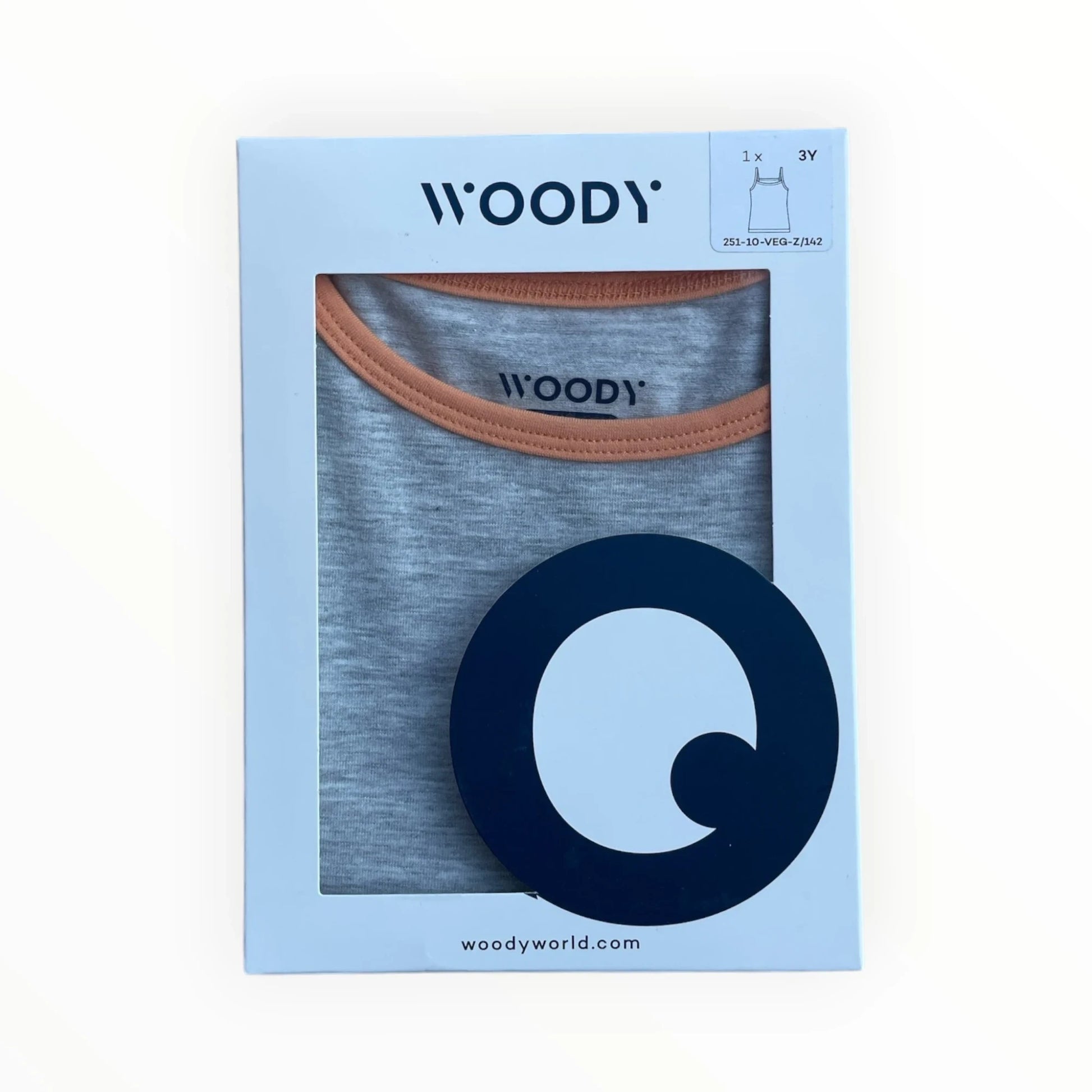 WOODY meisjes tanktop in gemêleerd grijs met oranje biezen, gemaakt van katoenmix.